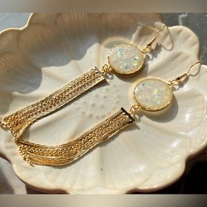 Handmade Opal look alike tassel earrings